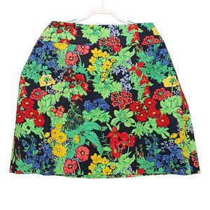 New Talbots Skirt Womens 22 Black Green Red Blue Floral Mini Heavy Cotton